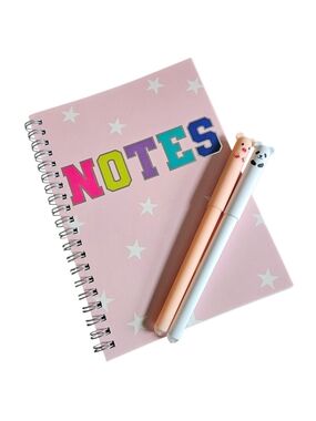Pink 'NOTES' Spiral Notebook with Cute 2 Erasable Pen Set